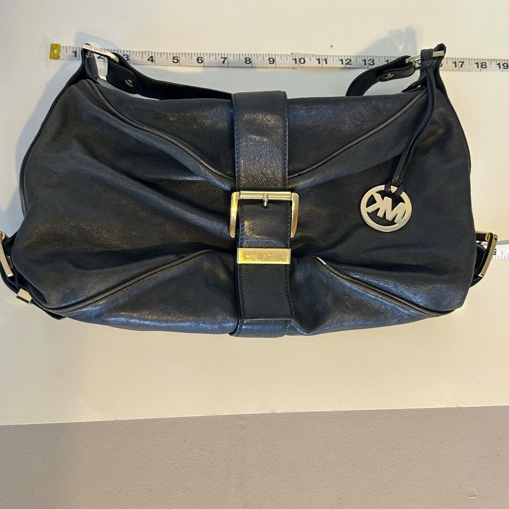 MICHAEL Michael Kors Black Shoulder Bag with Gold Buckle